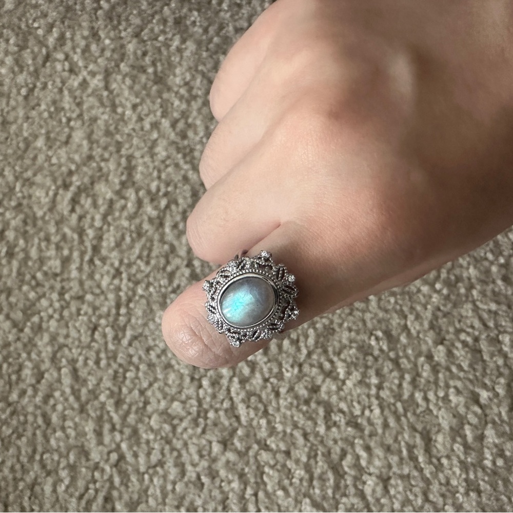 Labradorite Moonstone Filigree Statement Ring